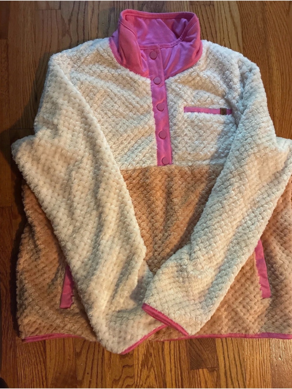Cozy Plush Colorblock Pullover - Cream & Pink